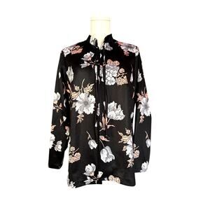 Vintage 70s Montgomery Ward Black Floral Cardigan with Tie Closure